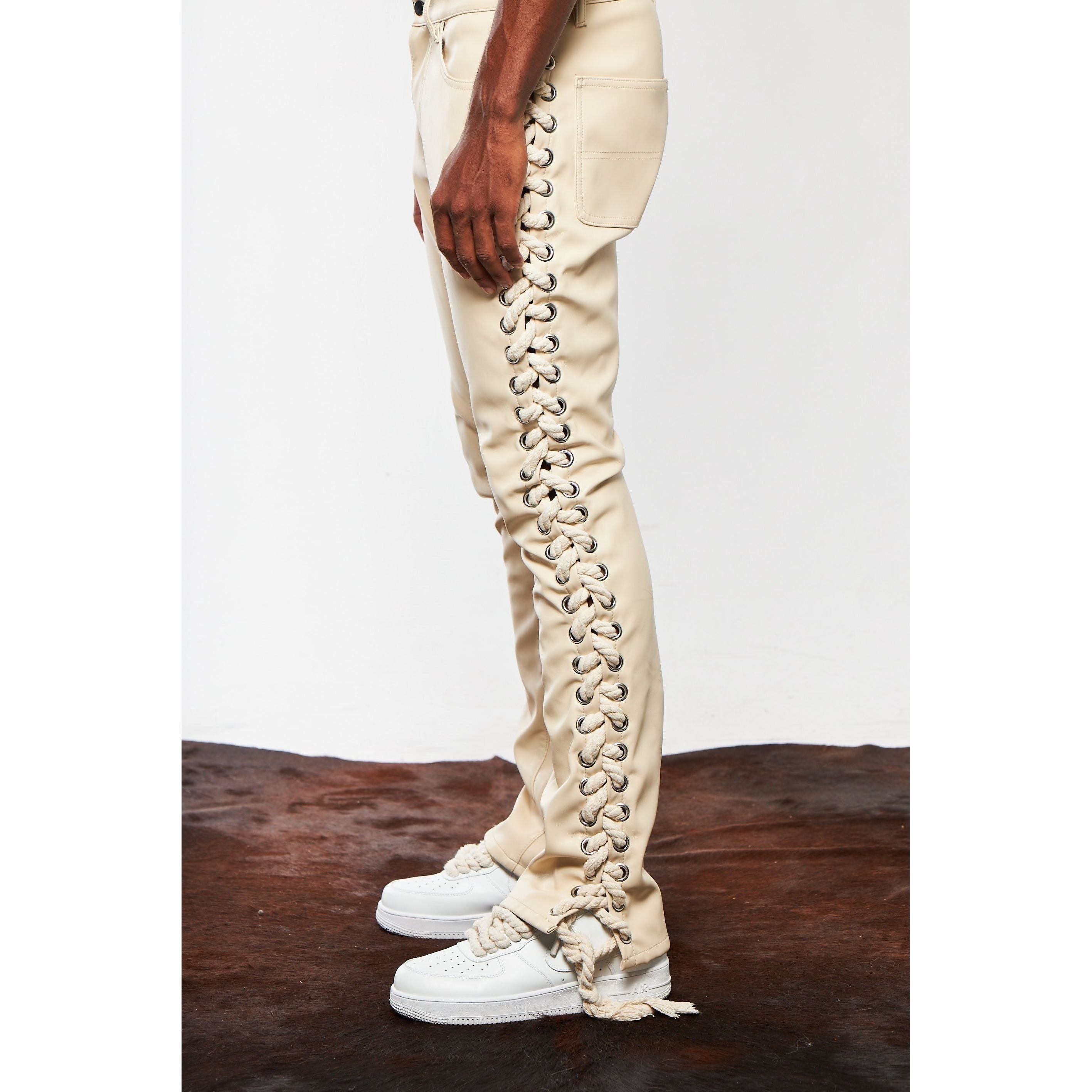 Rope Leather Pants (Beige)